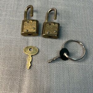 Vintage set of 2 gold tone mini Diary journal Gold 3 Dots Padlocks with Keys